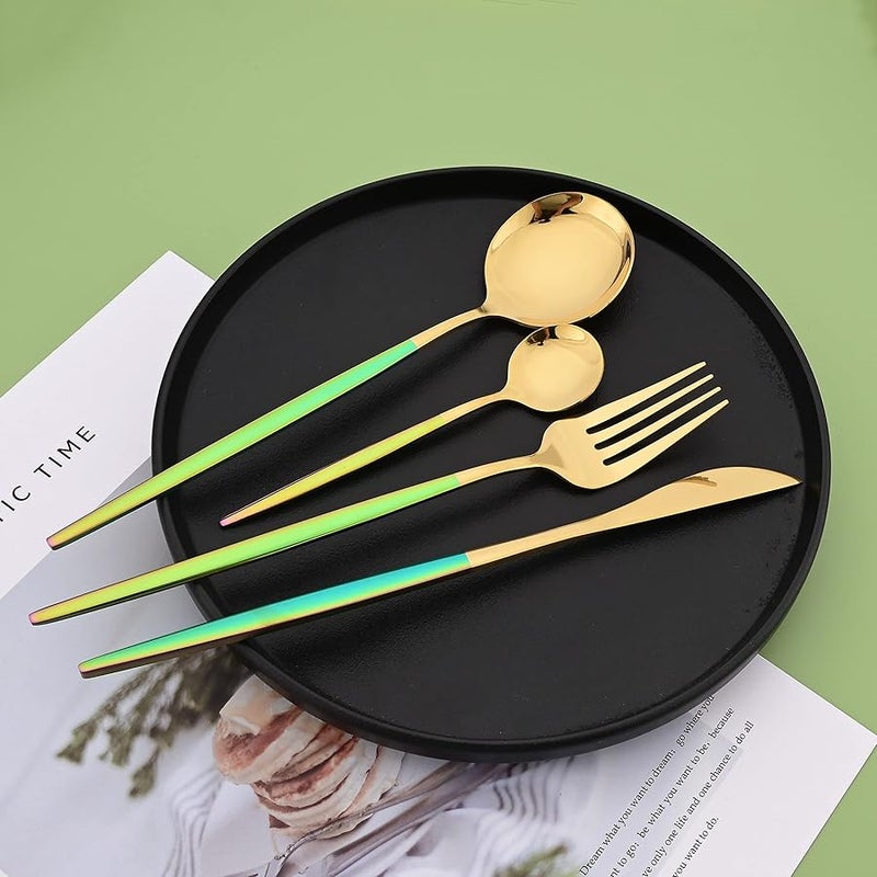 Gold Stainless Steel Silverware Set 16 PCS Pointed Handle Flatware Set for 4 - Image 3